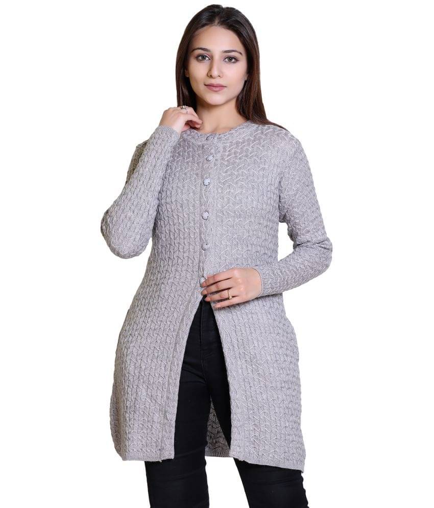     			Ogarti Women Acrylic Round Neck Cardigan ( Grey )