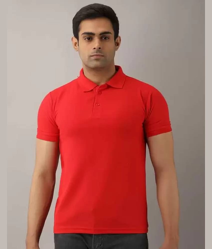 SKYRISE Pack of 1 Cotton Blend Slim Fit Solid Half Sleeves Men's Polo T Shirt ( Red )