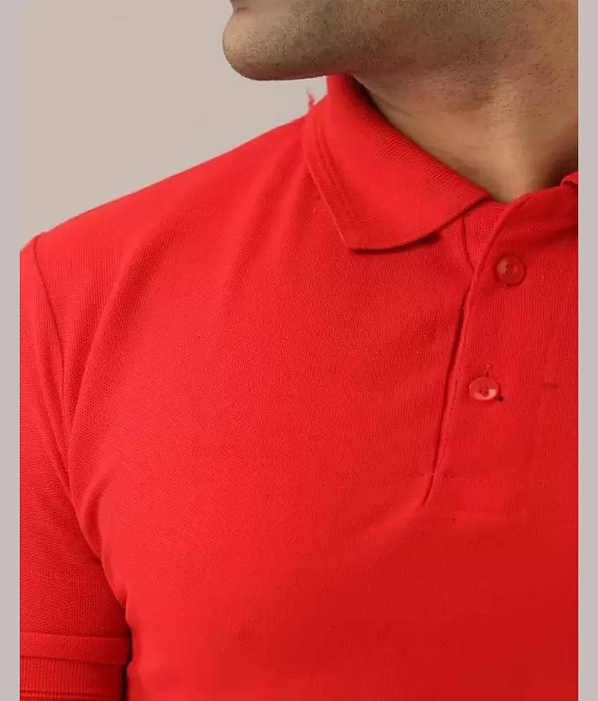 SKYRISE Pack of 1 Cotton Blend Slim Fit Solid Half Sleeves Men's Polo T Shirt ( Red )