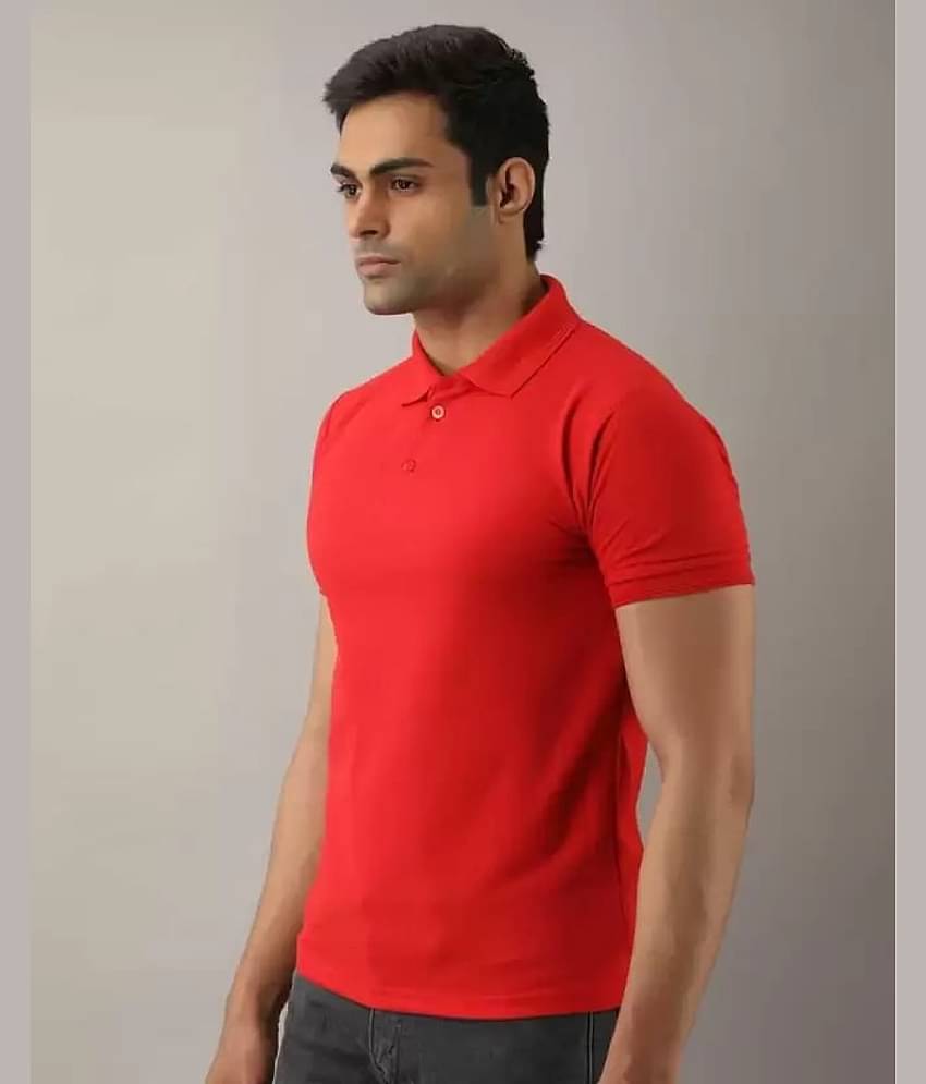 SKYRISE Pack of 1 Cotton Blend Slim Fit Solid Half Sleeves Men's Polo T Shirt ( Red )