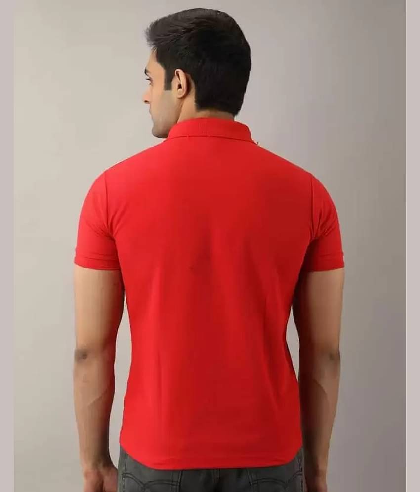 SKYRISE Pack of 1 Cotton Blend Slim Fit Solid Half Sleeves Men's Polo T Shirt ( Red )