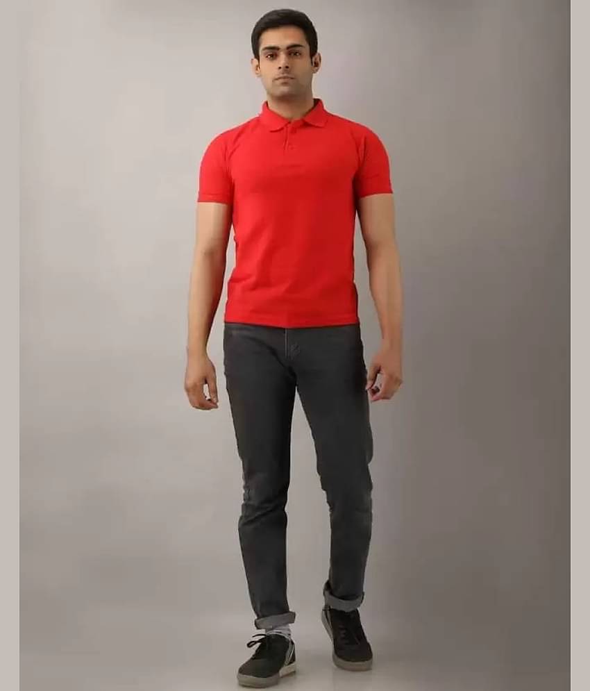 SKYRISE Pack of 1 Cotton Blend Slim Fit Solid Half Sleeves Men's Polo T Shirt ( Red )