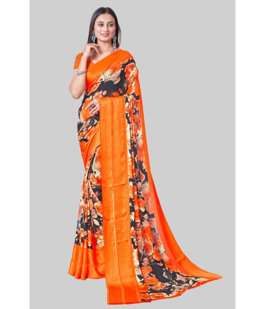 Sanjana Silks Georgette Printed Saree With Unstitched Blouse Piece ( Orange ) - Sarees | Buy online on ZillyBuy