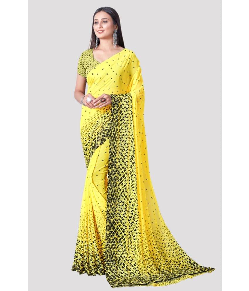     			Sanjana Silks Georgette Printed Saree With Unstitched Blouse Piece ( Yellow )