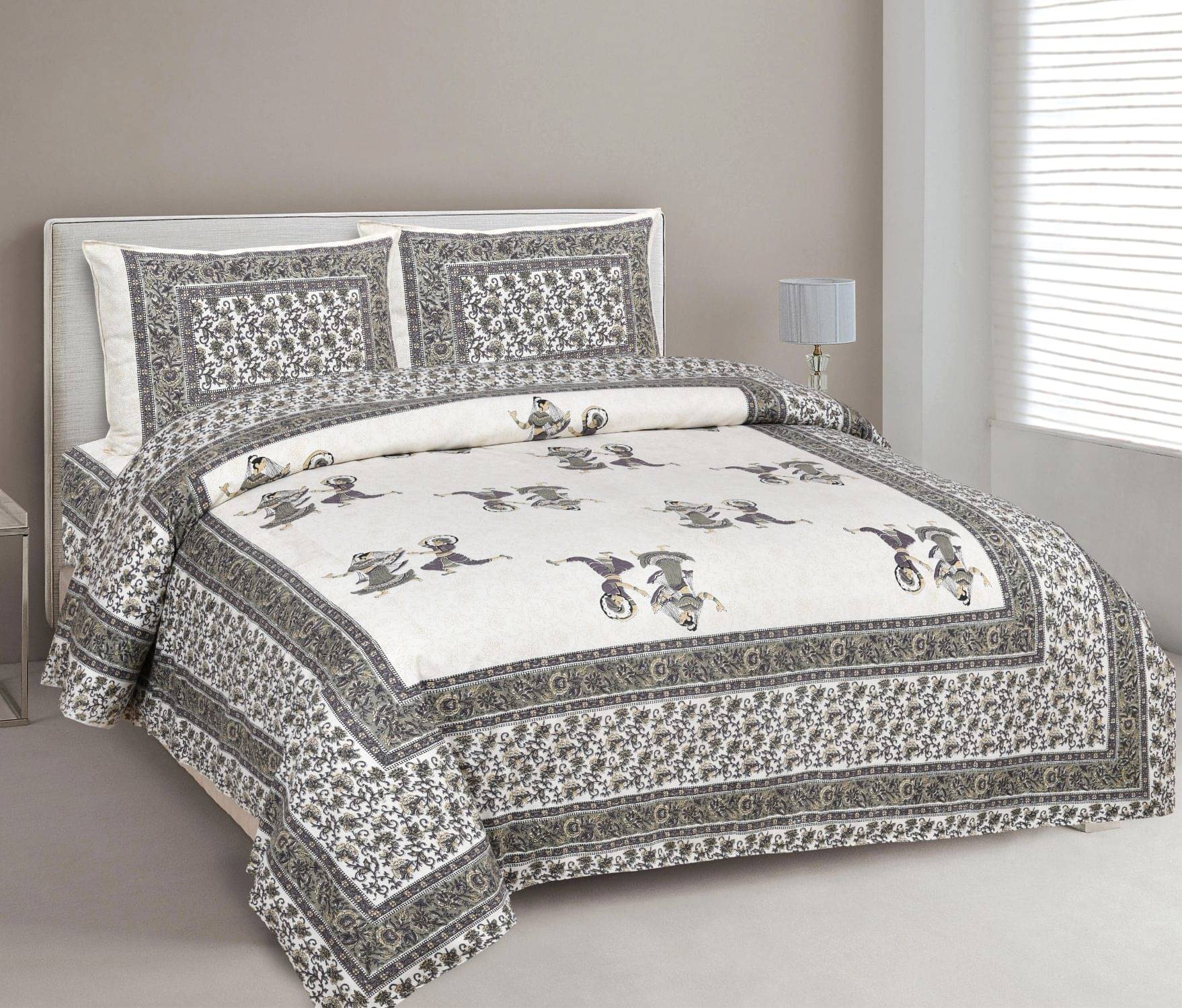     			Uniqchoice - Grey Cotton Double Bedsheet with 2 Pillow Covers