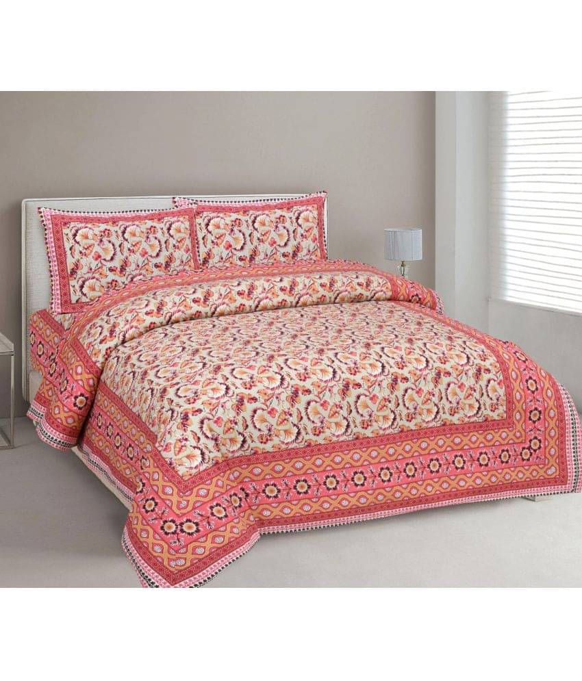     			Uniqchoice - Peach Cotton Double Bedsheet with 2 Pillow Covers