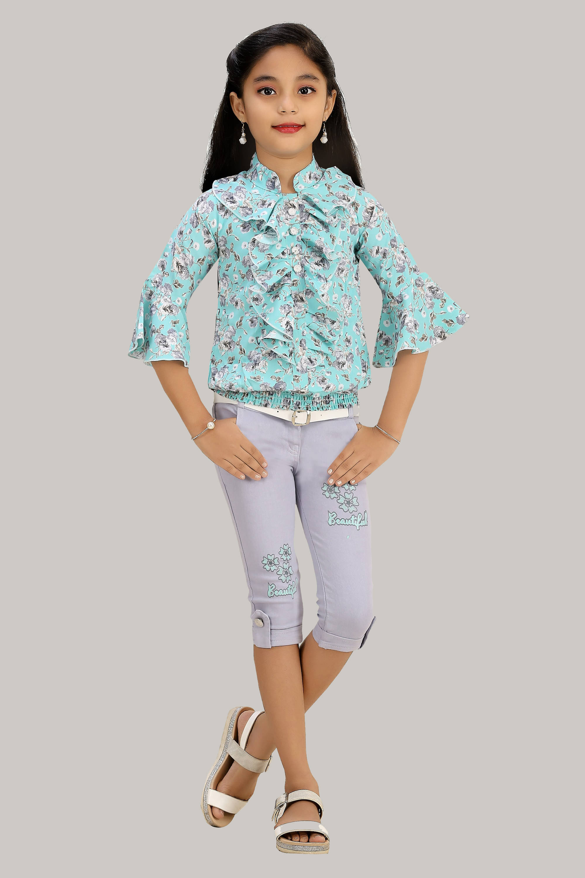     			Arshia Fashions Pack of 1 Girls Denim Top With Capris ( Blue )