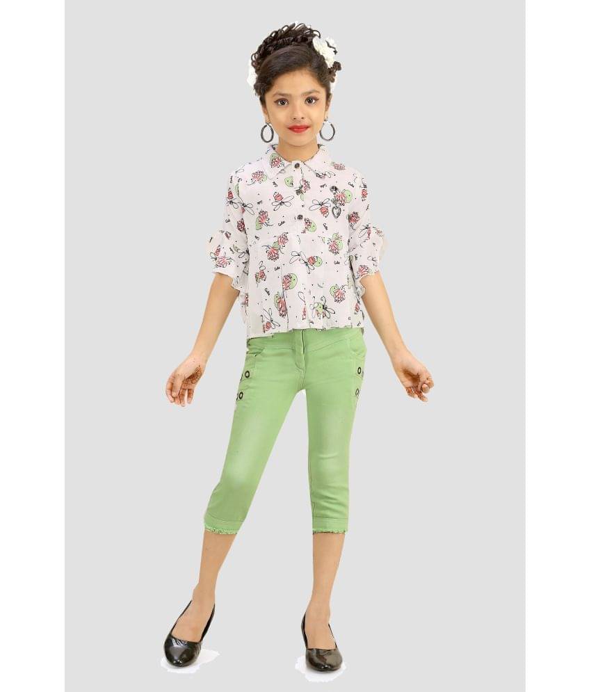     			Arshia Fashions Pack of 1 Girls Cotton Blend Top With Capris ( Green )