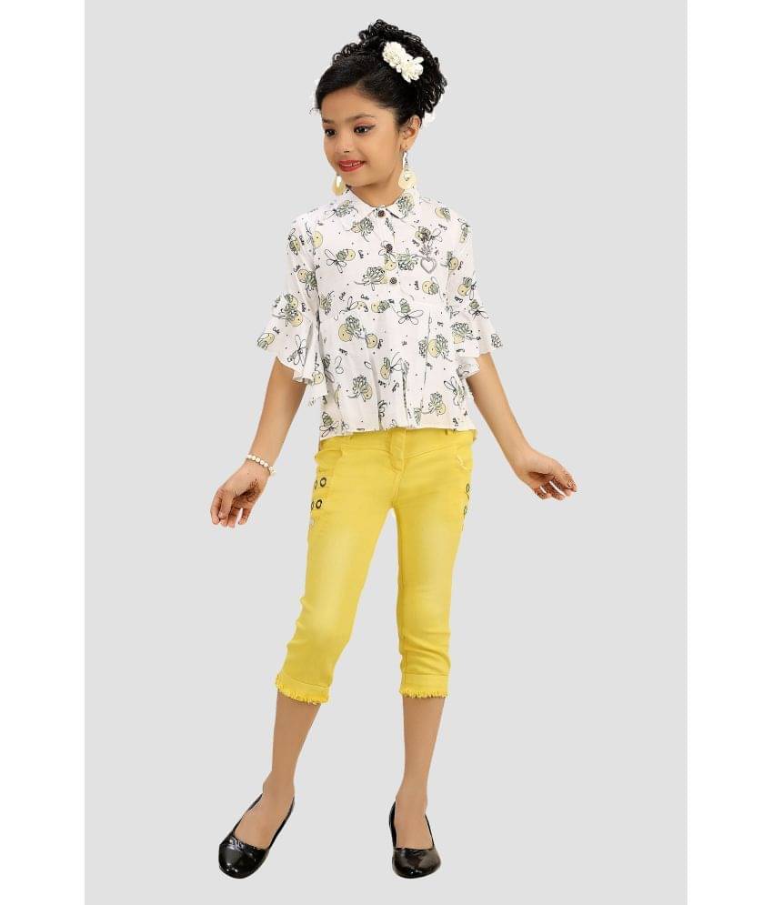     			Arshia Fashions Pack of 1 Girls Denim Top With Capris ( Yellow )