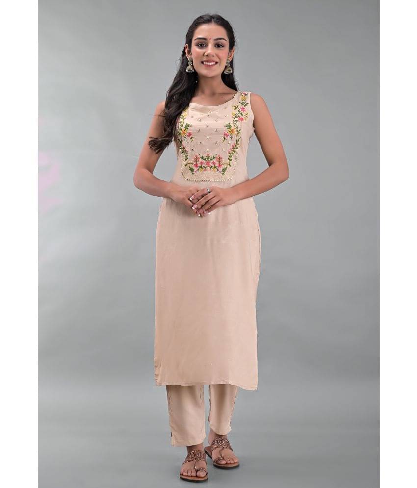     			Clothy N Wave - Beige Straight Rayon Women's Stitched Salwar Suit ( Pack of 1 )