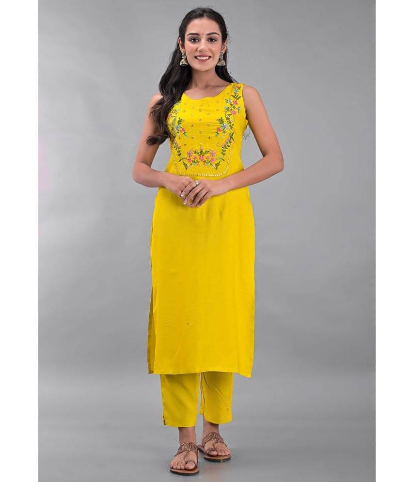     			Clothy N Wave - Yellow Straight Rayon Women's Stitched Salwar Suit ( Pack of 1 )