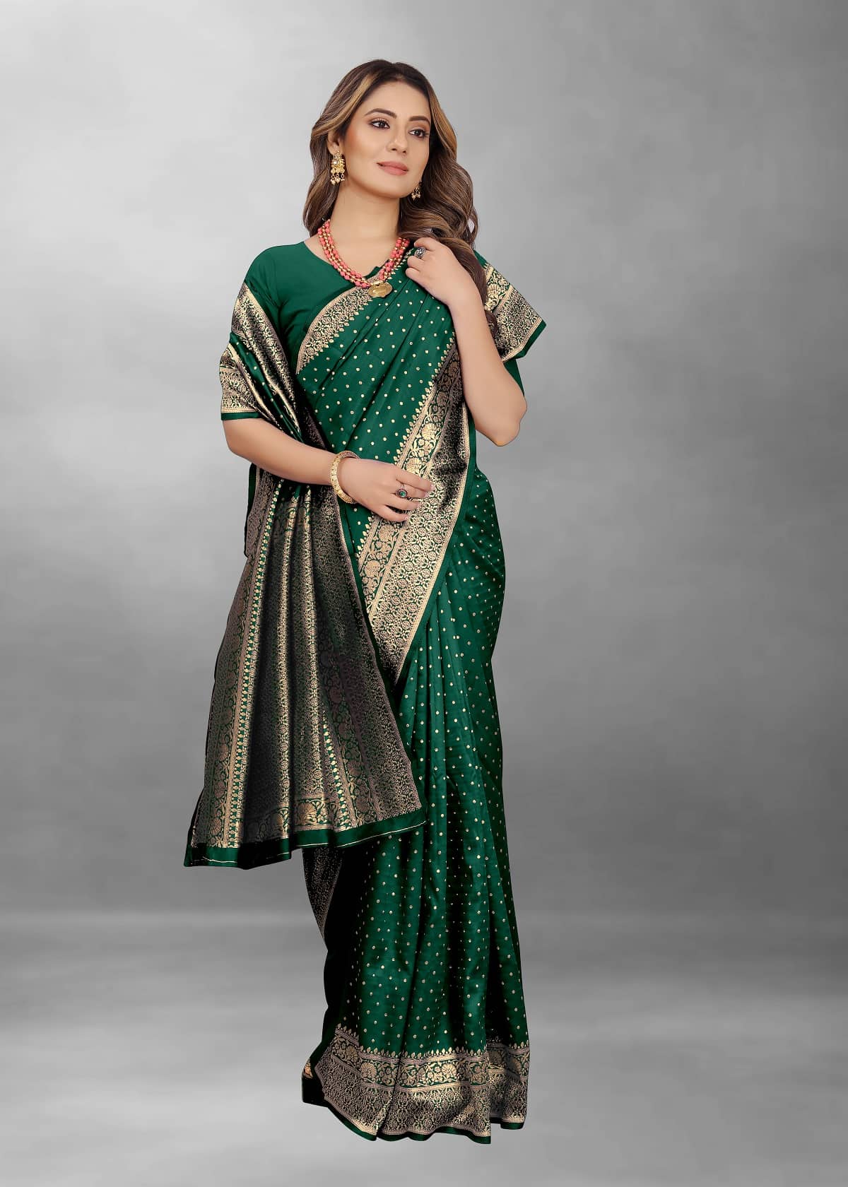 Gazal Fashions Banarasi Silk Embellished Saree With Unstitched Blouse Piece ( Green ) - Sarees | Buy online on ZillyBuy