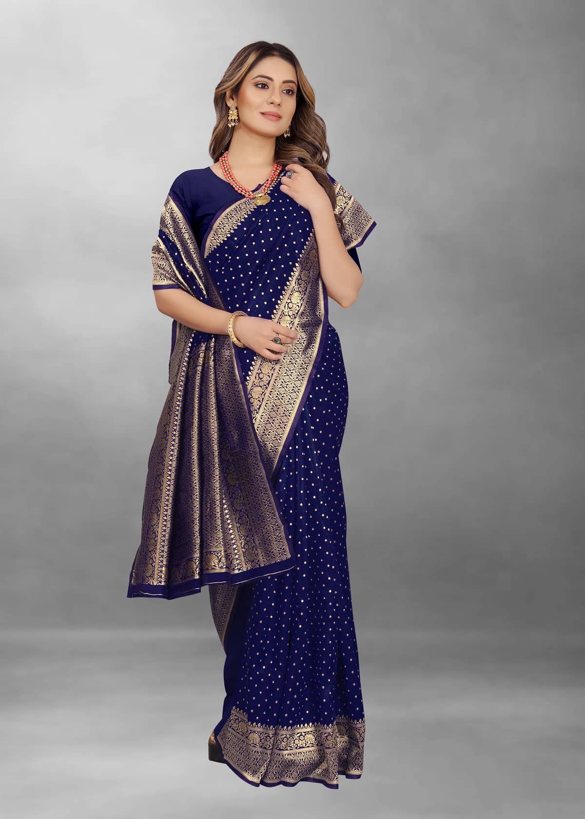 Gazal Fashions Banarasi Silk Embellished Saree With Unstitched Blouse Piece ( Navy Blue ) - Sarees | Buy online on ZillyBuy