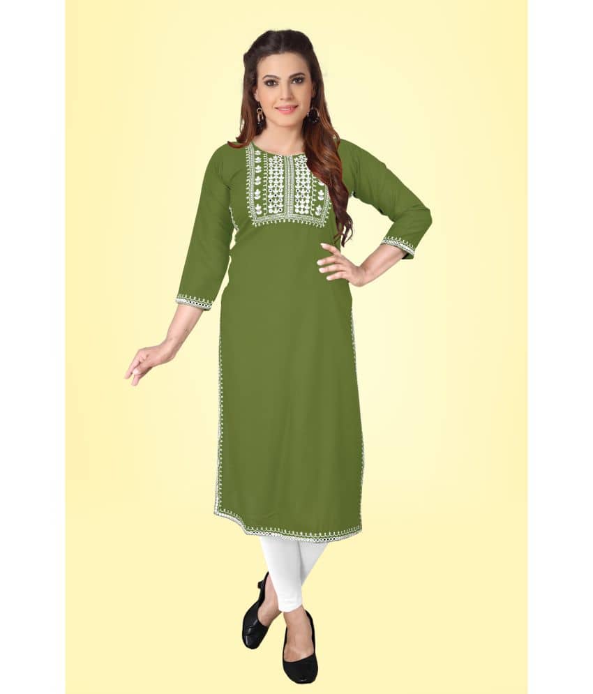 Kapadia - Green Rayon Women's Straight Kurti ( Pack of 1 ) - Kurtis, Tunics | Buy online on ZillyBuy