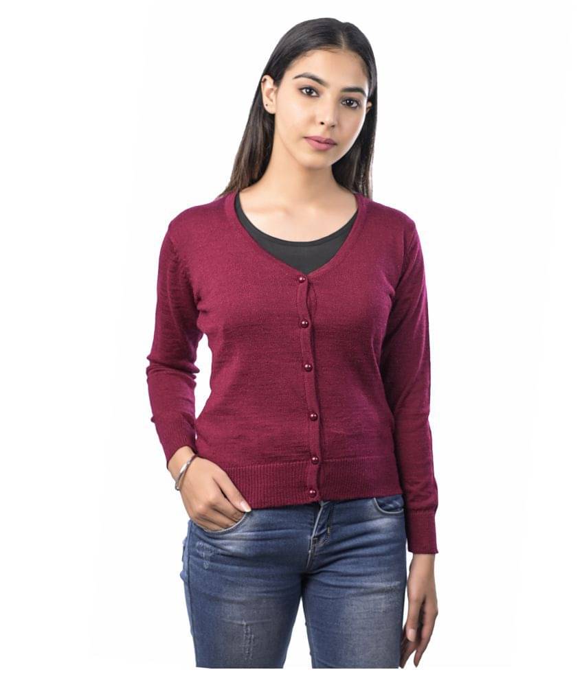 Ogarti Acrylic Maroon Buttoned Cardigans - Single     			Ogarti Acrylic Maroon Buttoned Cardigans - Single