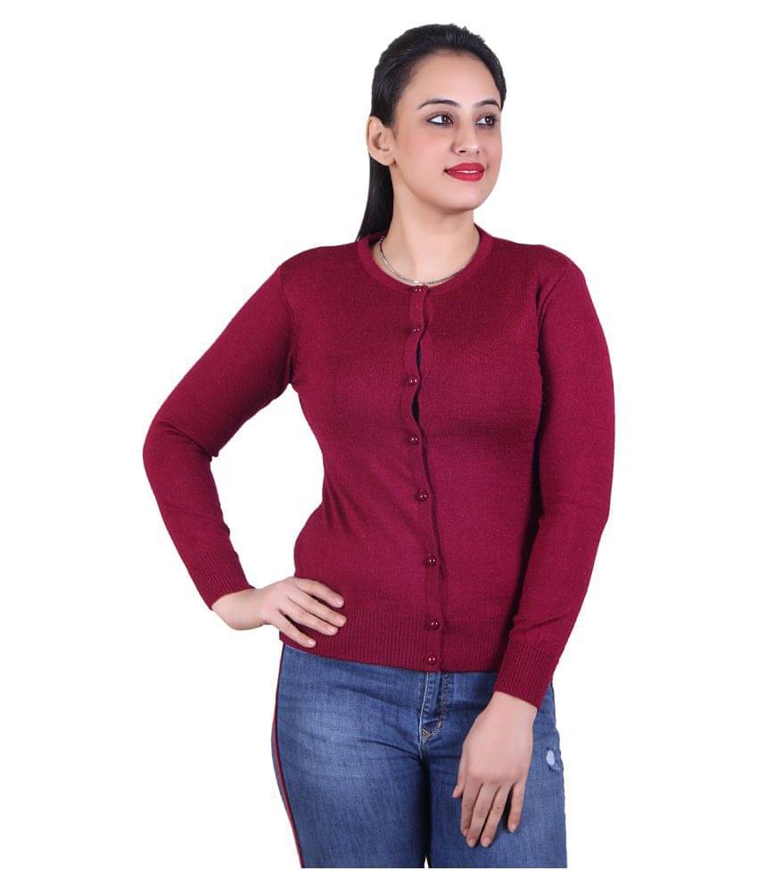     			Ogarti Acrylic Maroon Buttoned Cardigans - Single