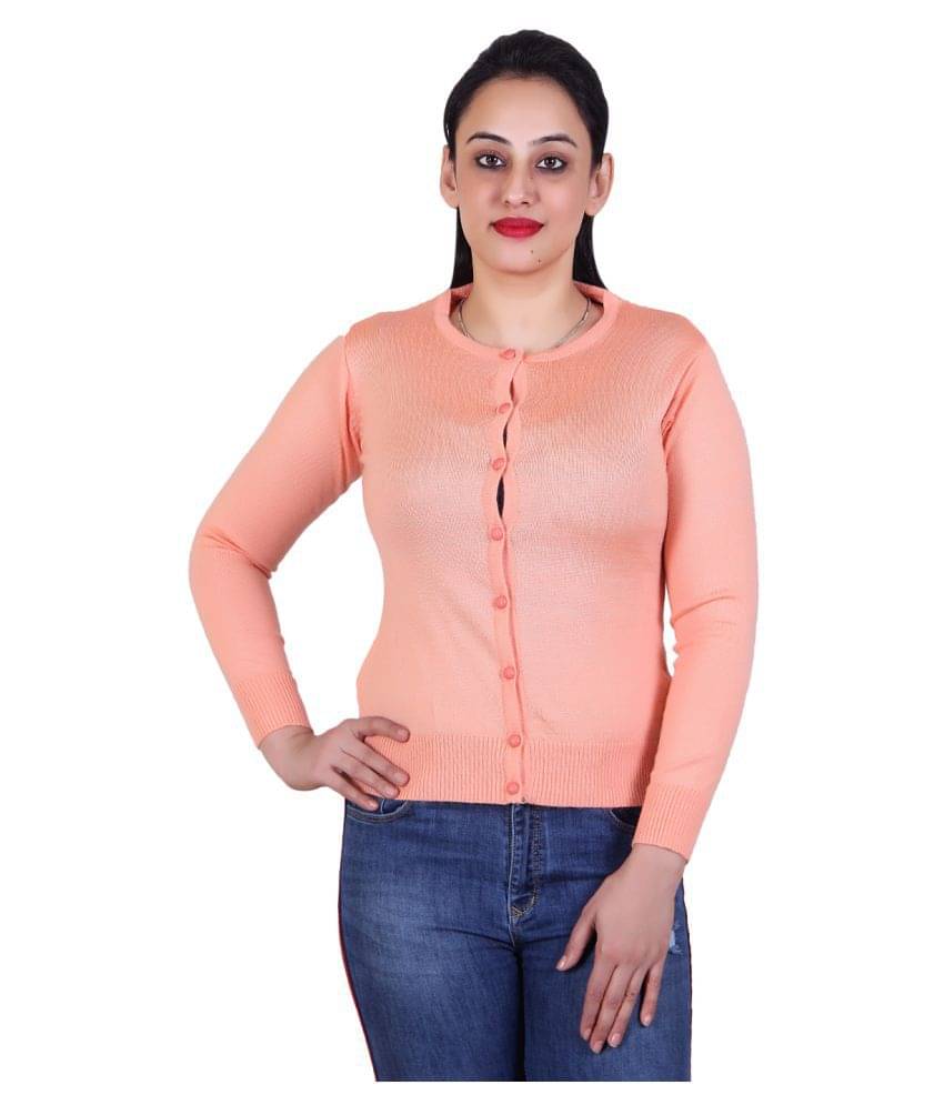 Ogarti Women Acrylic Round Neck Cardigan ( Peach ) Ogarti Women Acrylic Round Neck Cardigan ( Peach )