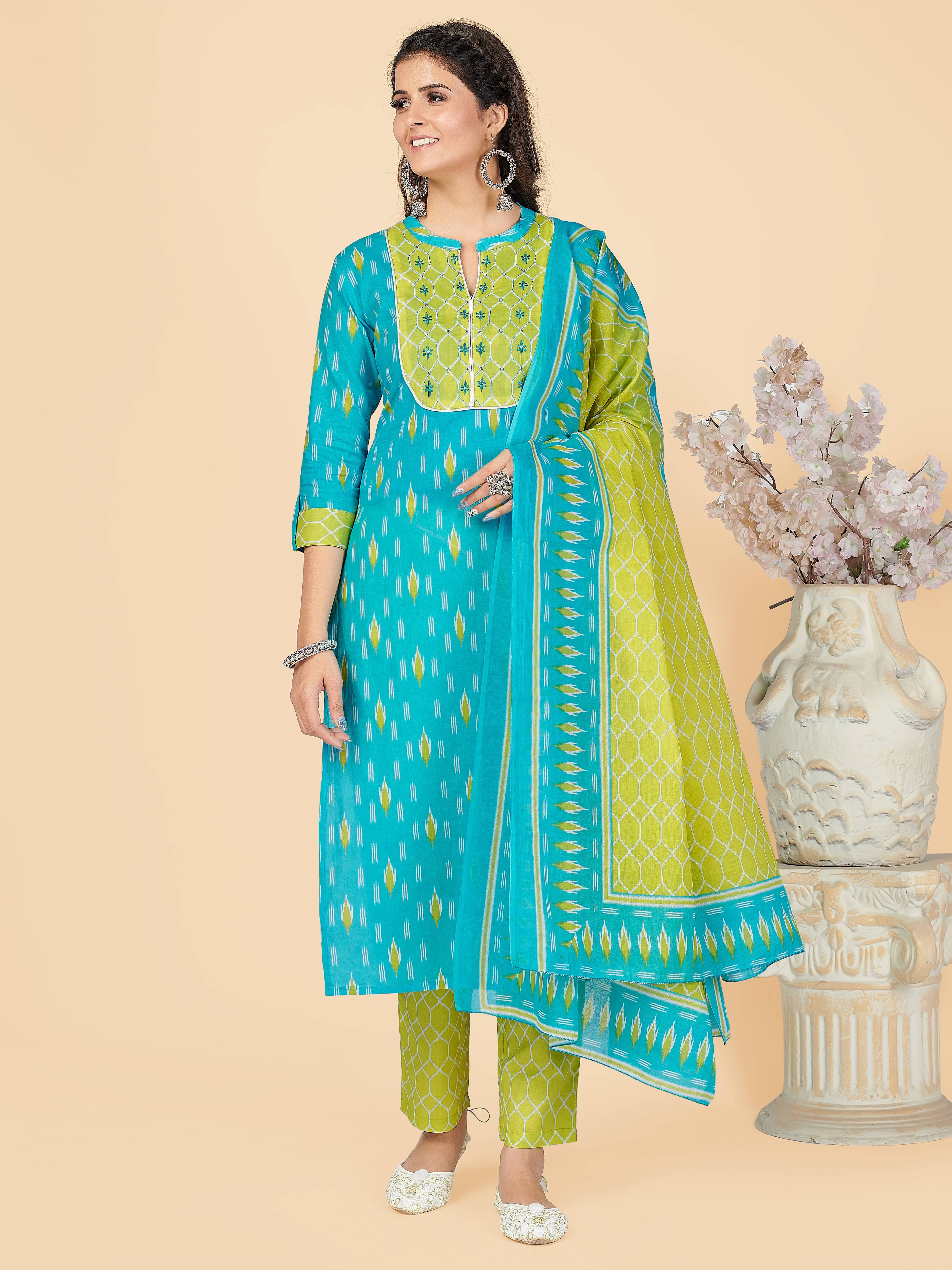     			Vbuyz - Blue Straight Cotton Women's Stitched Salwar Suit ( Pack of 1 )
