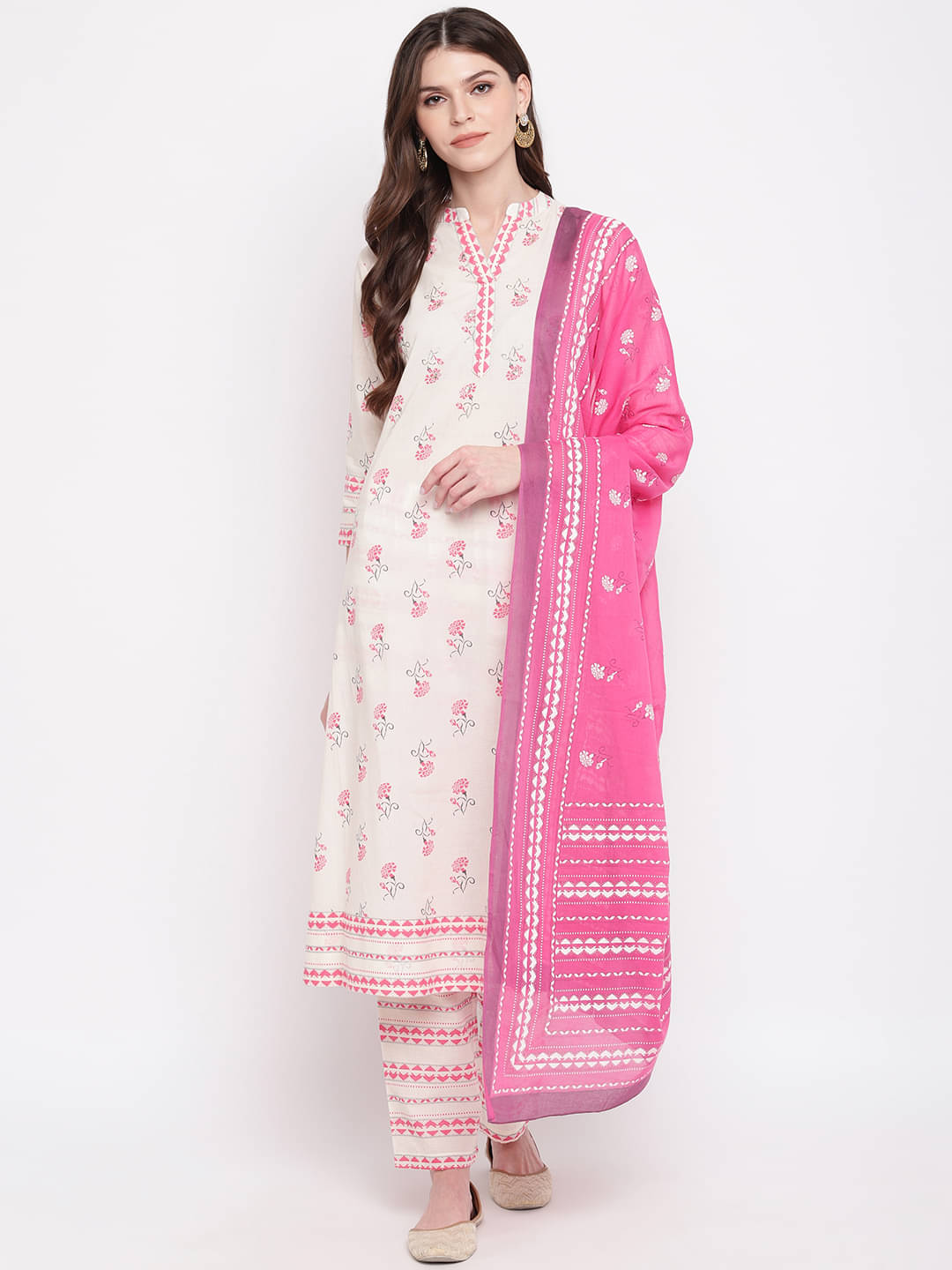     			Vbuyz - White A-line Cotton Women's Stitched Salwar Suit ( Pack of 1 )