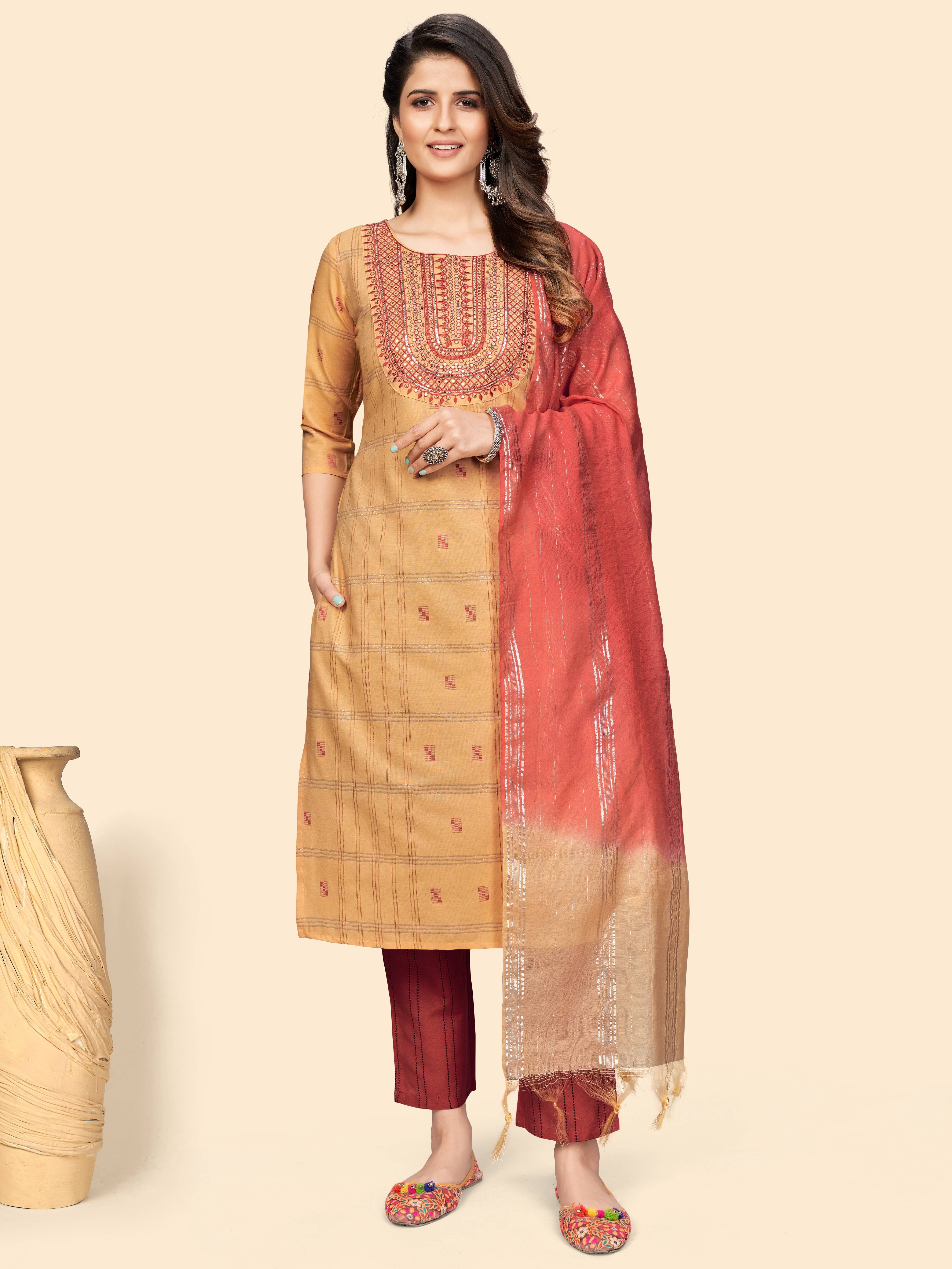     			Vbuyz - Yellow Straight Cotton Women's Stitched Salwar Suit ( Pack of 1 )