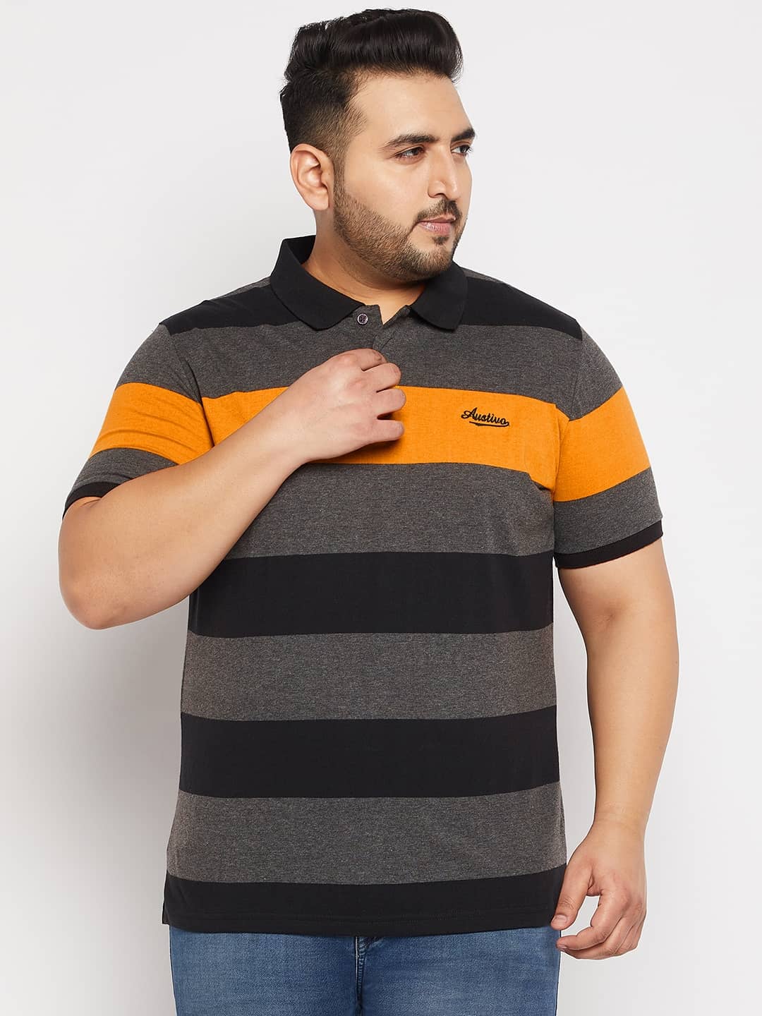 AUSTIVO Pack of 1 Cotton Blend Regular Fit Striped Half Sleeves Men's Polo T Shirt ( Multicolor )