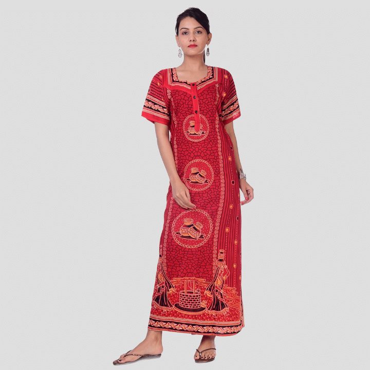 Apratim - Red Cotton Women's Nightwear Nighty & Night Gowns ( Pack of 1 ) - Nightwear & Loungewear | Buy online on ZillyBuy