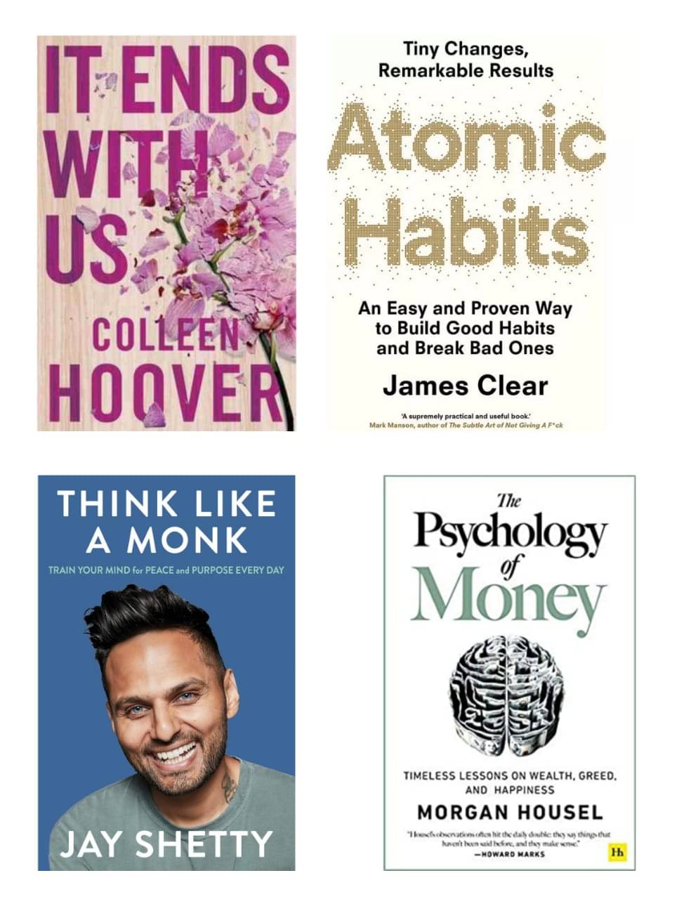 (Combo of 4 Books ) It ends with us & Atomic Habit & Think like monk & The psychology of money ( Paperback ) (Combo of 4 Books ) It ends with us & Atomic Habit & Think like monk & The psychology of money ( Paperback )
