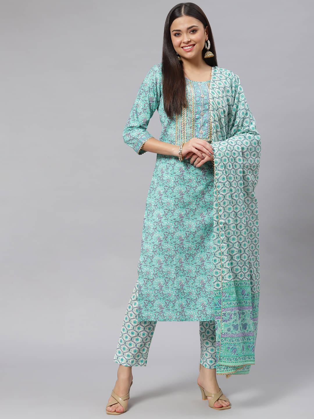     			Divena - Sea Green Straight Cotton Women's Stitched Salwar Suit ( Pack of 1 )