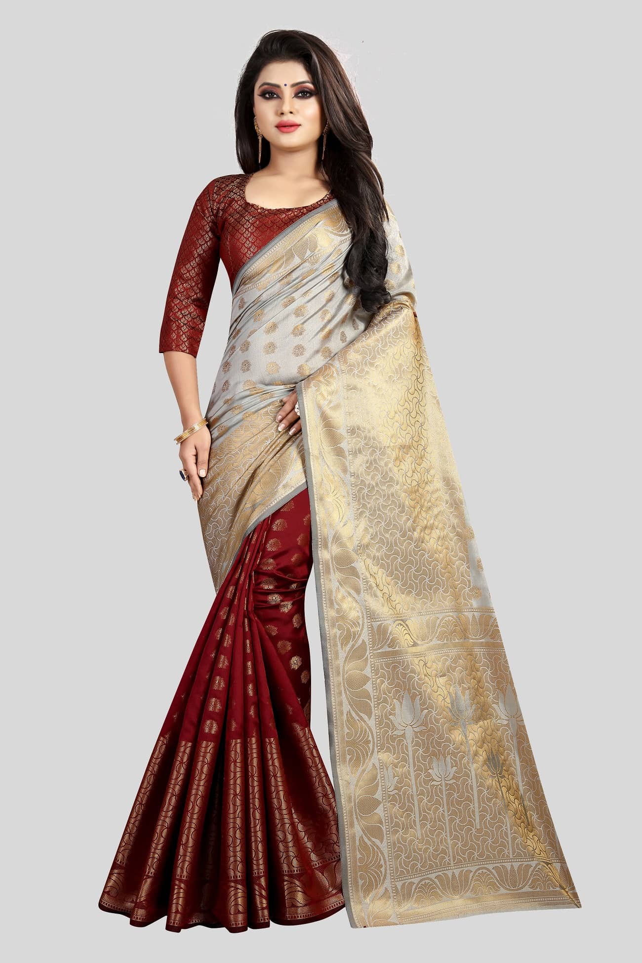 Gazal Fashions Banarasi Silk Embellished Saree With Unstitched Blouse Piece ( Multicolor ) - Sarees | Buy online on ZillyBuy