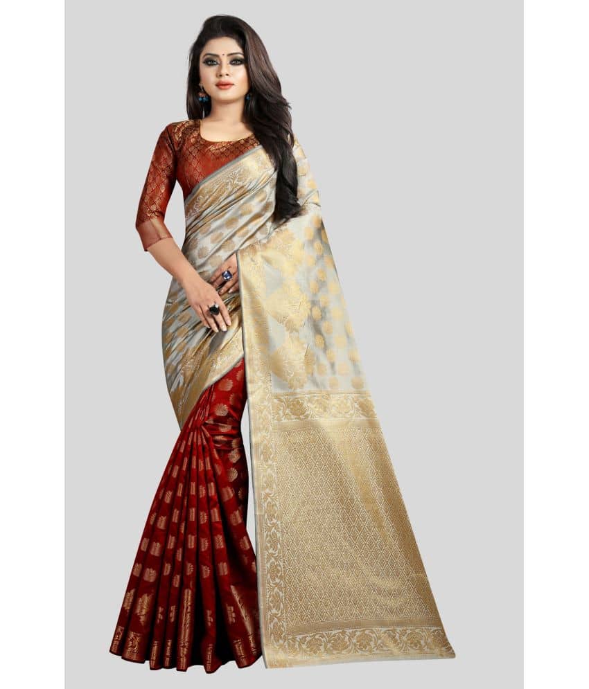 Gazal Fashions Silk Blend Embellished Saree With Unstitched Blouse Piece ( Multicolor ) - Sarees | Buy online on ZillyBuy