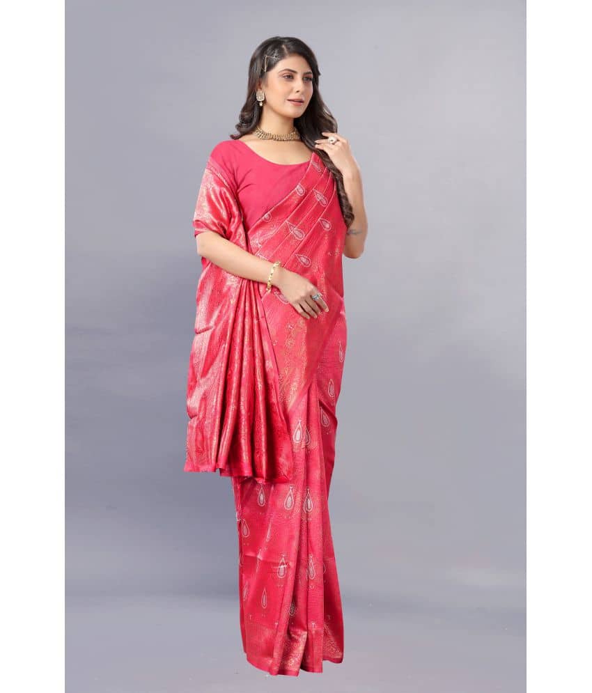 Gazal Fashions Banarasi Silk Embellished Saree With Unstitched Blouse Piece ( Pink ) - Sarees | Buy online on ZillyBuy