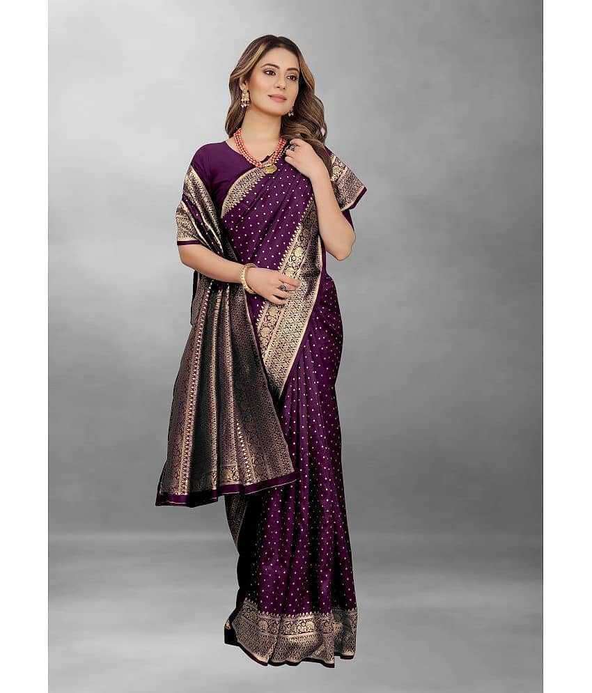 Gazal Fashions Banarasi Silk Embellished Saree With Unstitched Blouse Piece ( Purple ) - Sarees | Buy online on ZillyBuy