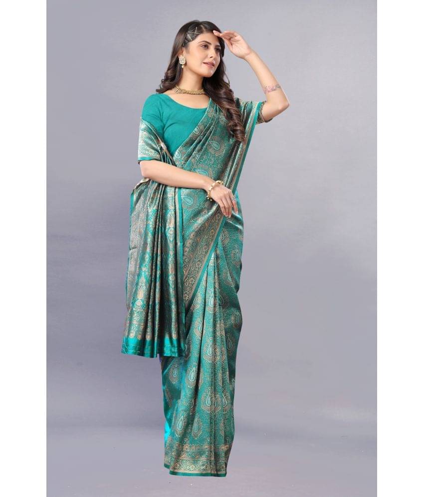     			Gazal Fashions Banarasi Silk Embellished Saree With Unstitched Blouse Piece ( Rama )