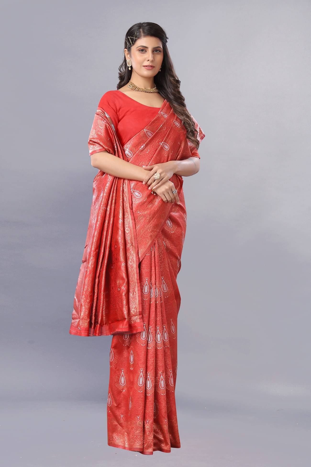    			Gazal Fashions Banarasi Silk Self Design Saree With Unstitched Blouse Piece ( Red )