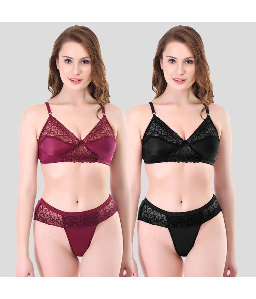 TCG Pack of 2 Cotton Blend Women's Bra & Panty Set ( Black )