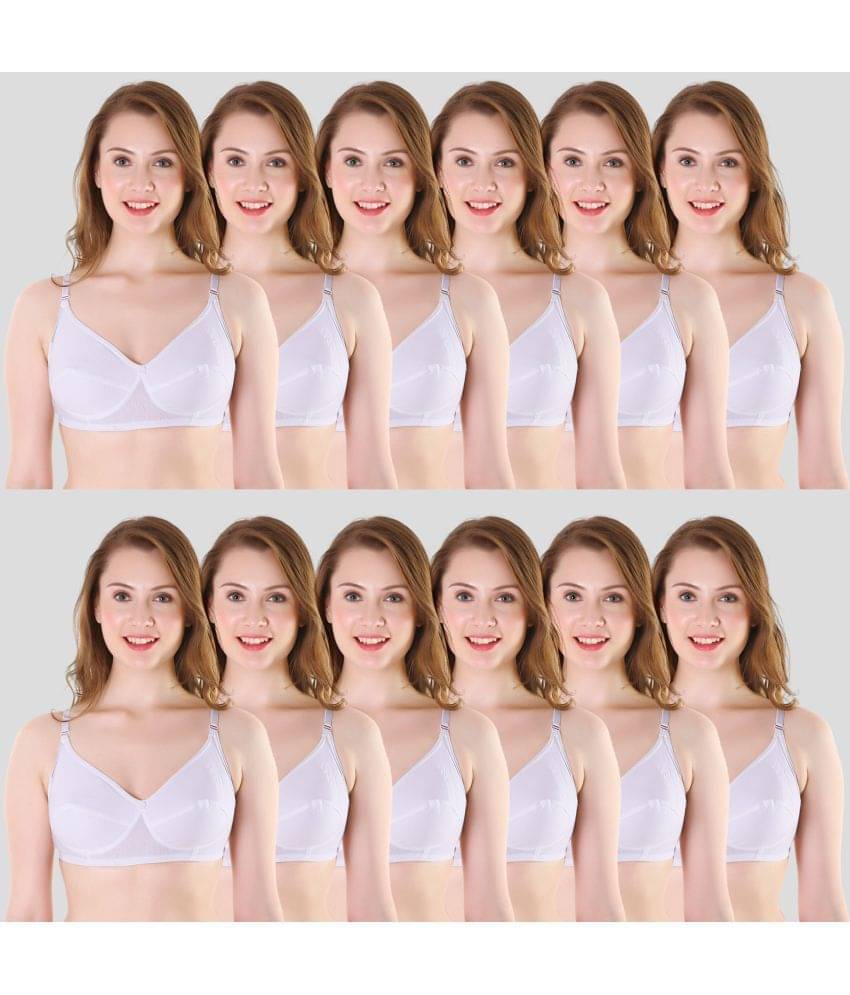 TCG Pack of 12 Cotton Non Padded Women's Everyday Bra ( White ) TCG Pack of 12 Cotton Non Padded Women's Everyday Bra ( White )