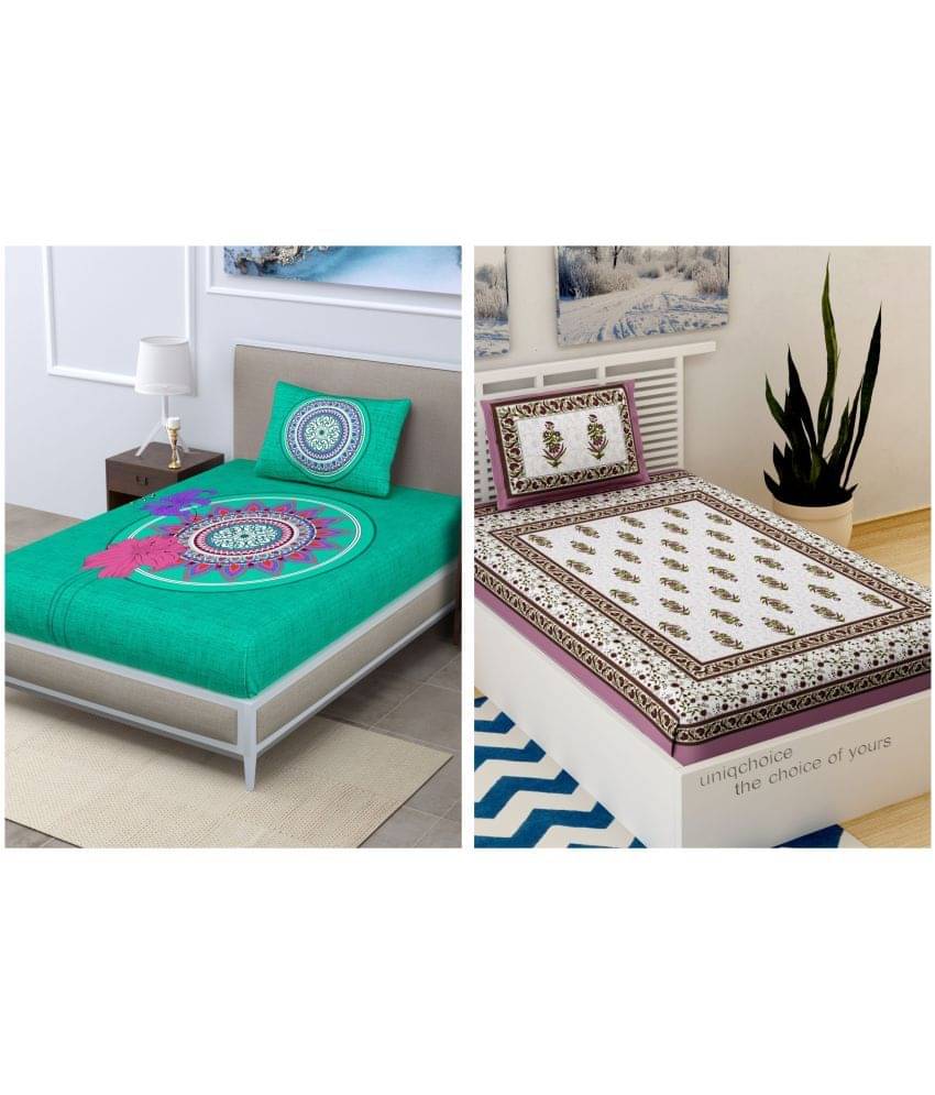     			Uniqchoice - Multicolor Cotton 2 Single Bedsheets with 2 Pillow Covers