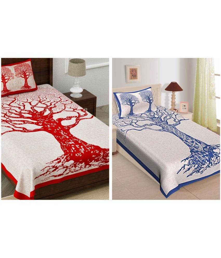     			Uniqchoice - Multicolor Cotton 2 Single Bedsheets with 2 Pillow Covers