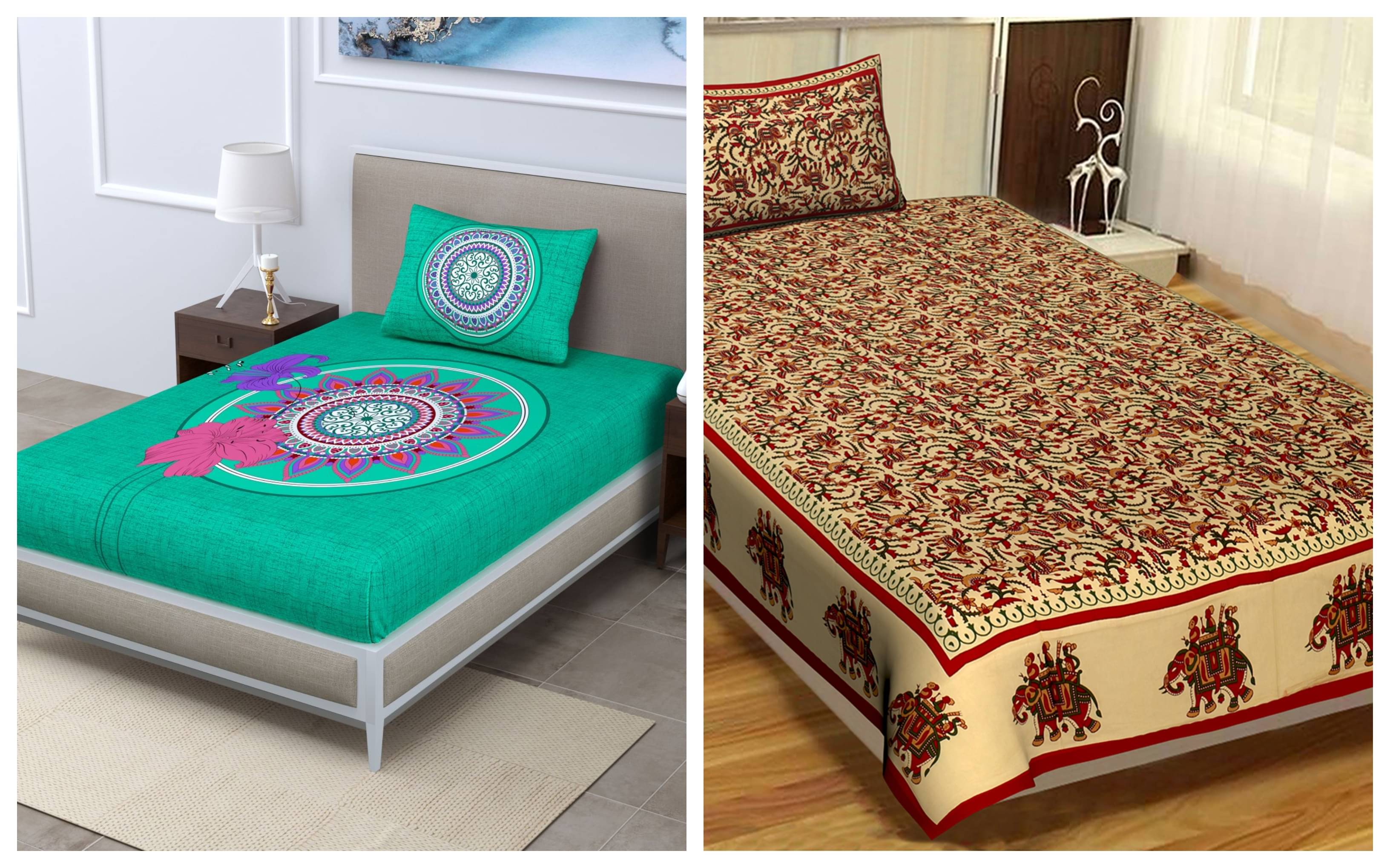 Uniqchoice - Multicolor Cotton 2 Single Bedsheets with 2 Pillow Covers Uniqchoice - Multicolor Cotton 2 Single Bedsheets with 2 Pillow Covers