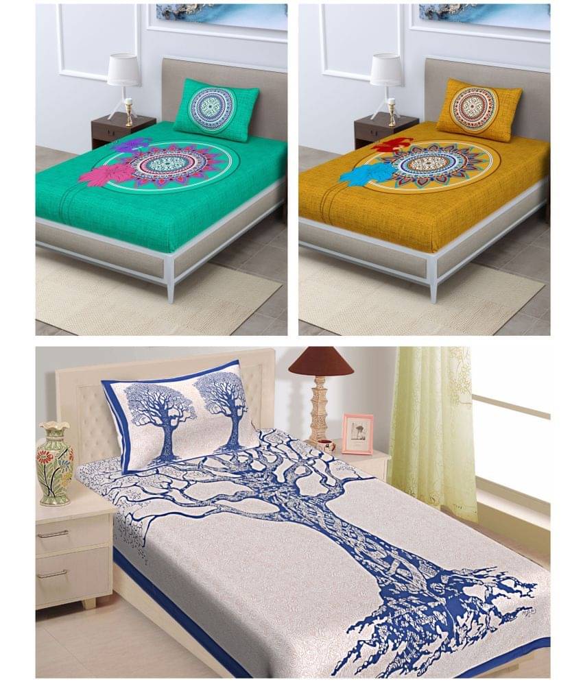     			Uniqchoice - Multicolor Cotton 3 Single Bedsheets with 3 Pillow Covers