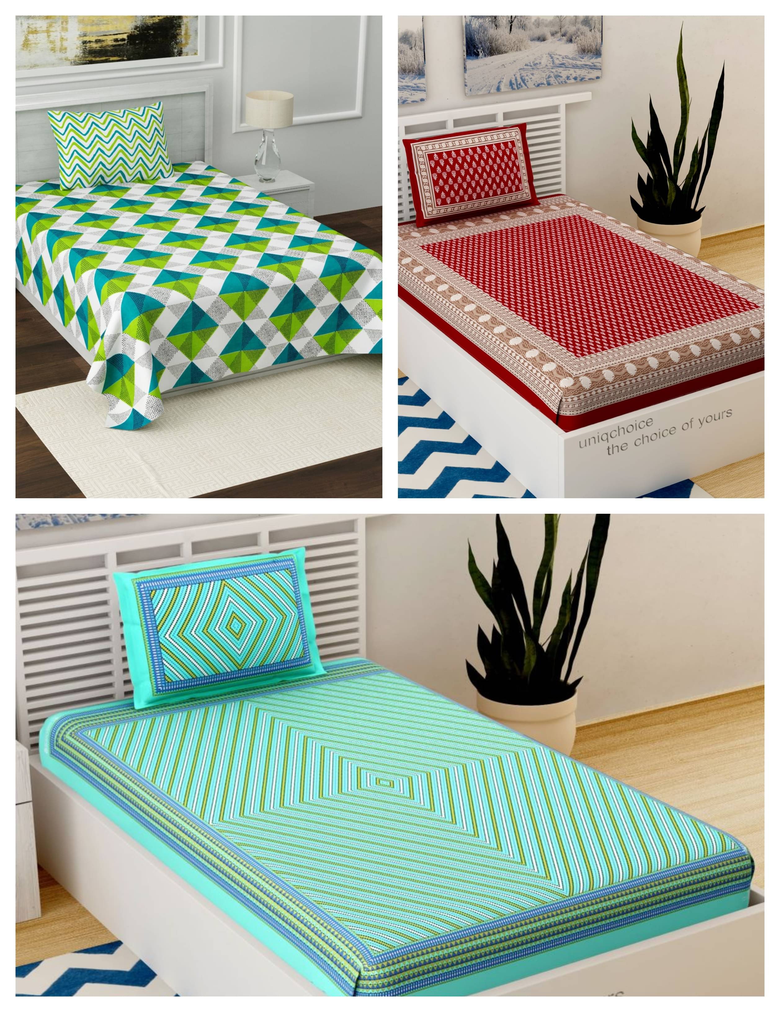Uniqchoice Cotton Single Bedsheet ( Multicolor ) Uniqchoice Cotton Single Bedsheet ( Multicolor )
