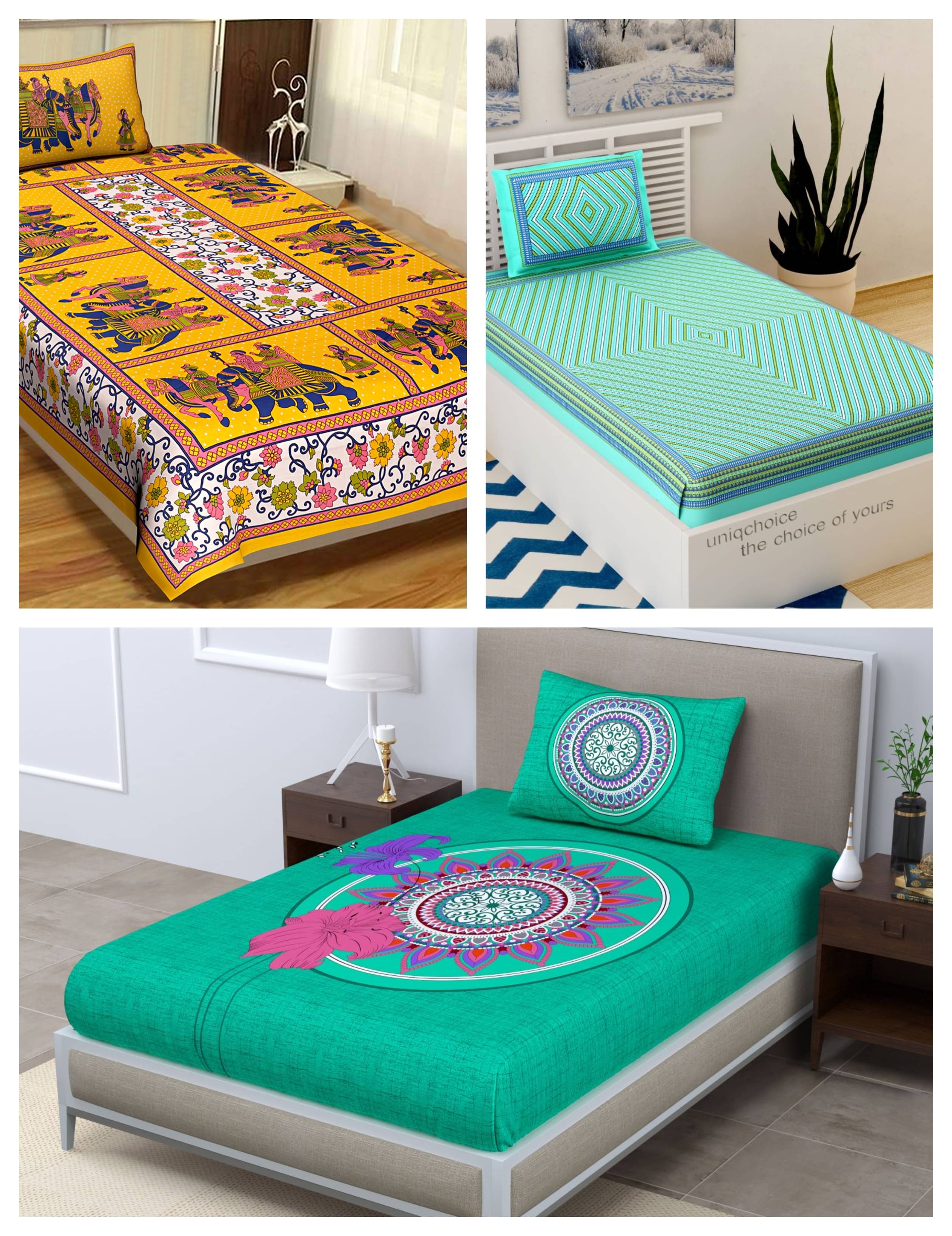     			Uniqchoice Cotton Single Bedsheet ( Multicolor )