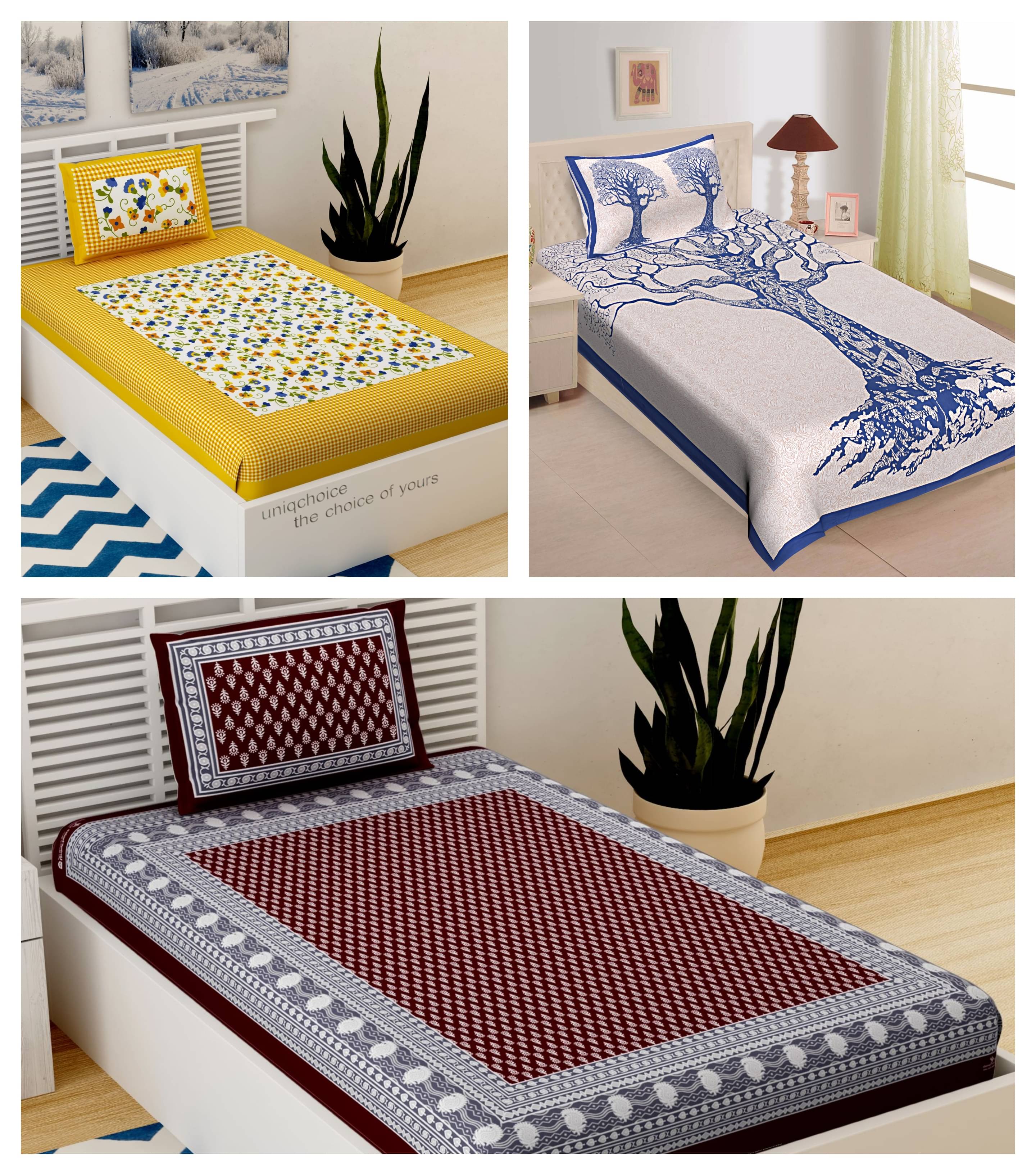 Uniqchoice Cotton Single Bedsheet ( Multicolor ) Uniqchoice Cotton Single Bedsheet ( Multicolor )