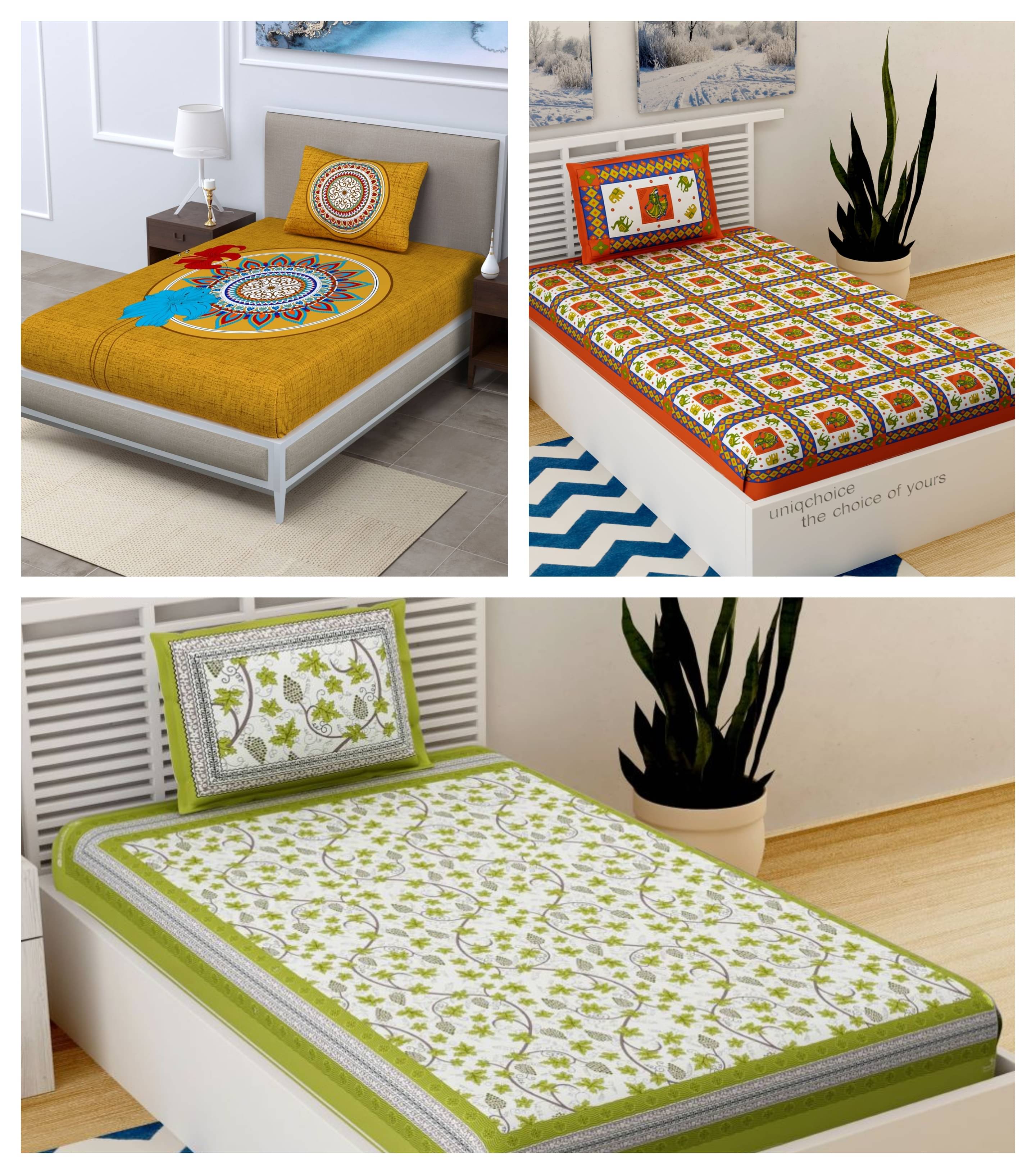     			Uniqchoice Cotton Single Bedsheet ( Multicolor )