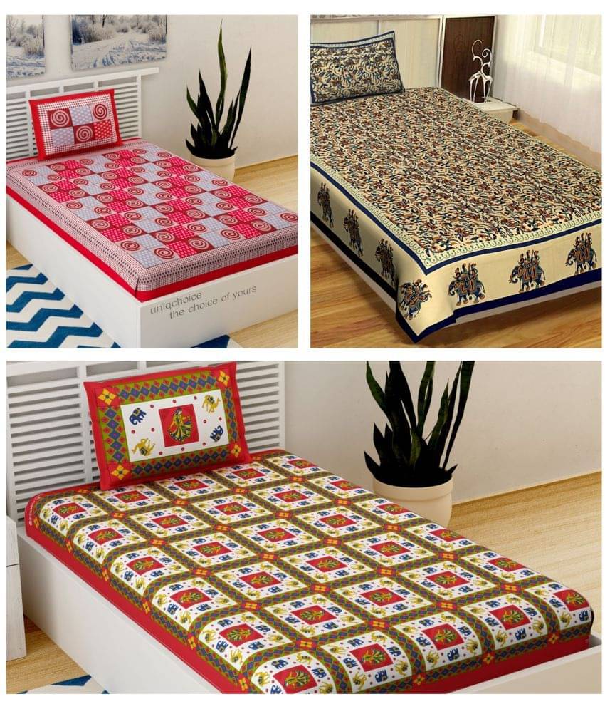     			Uniqchoice Cotton Single Bedsheet ( Multicolor )