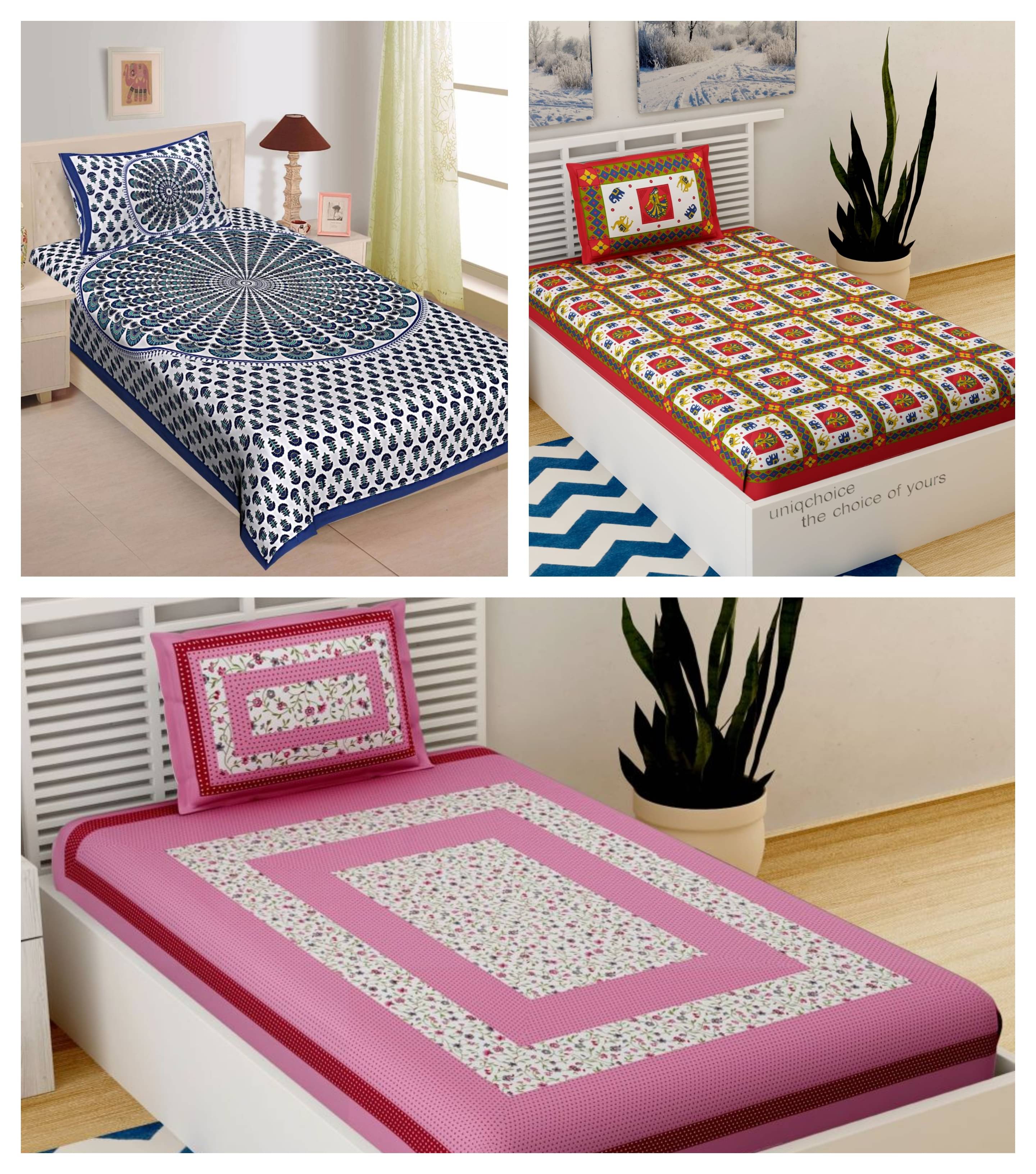 Uniqchoice Cotton Single Bedsheet ( Multicolor ) Uniqchoice Cotton Single Bedsheet ( Multicolor )