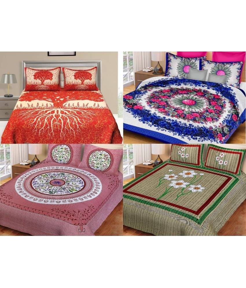     			Uniqchoice - Multicolor Cotton 4 Double Bedsheets with 8 Pillow Covers