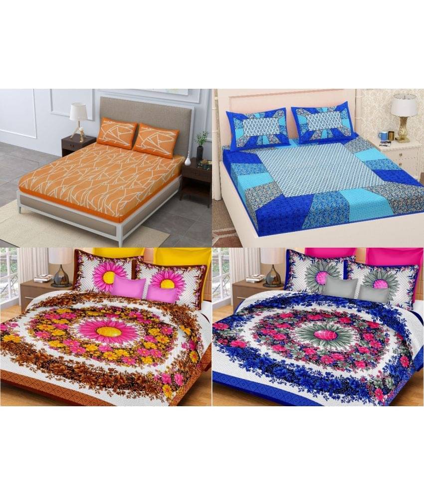 Uniqchoice - Multicolor Cotton 4 Double Bedsheets with 8 Pillow Covers Uniqchoice - Multicolor Cotton 4 Double Bedsheets with 8 Pillow Covers