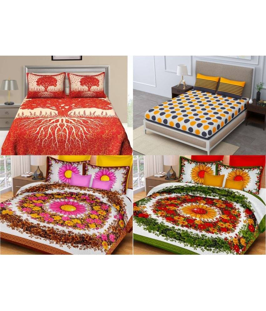     			Uniqchoice - Multicolor Cotton 4 Double Bedsheets with 8 Pillow Covers