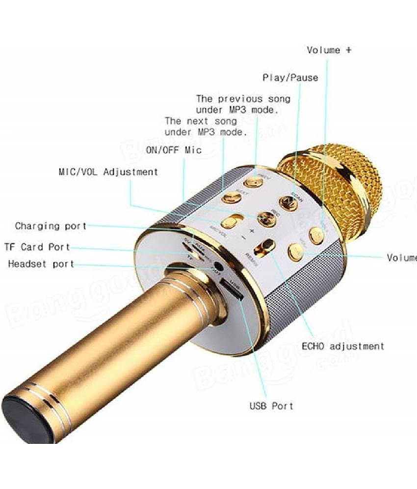 Kidsaholic Advance Handheld Wireless Singing Mike Multi-function Bluetooth Karaoke Mic with Microphone Speaker With Recording + USB